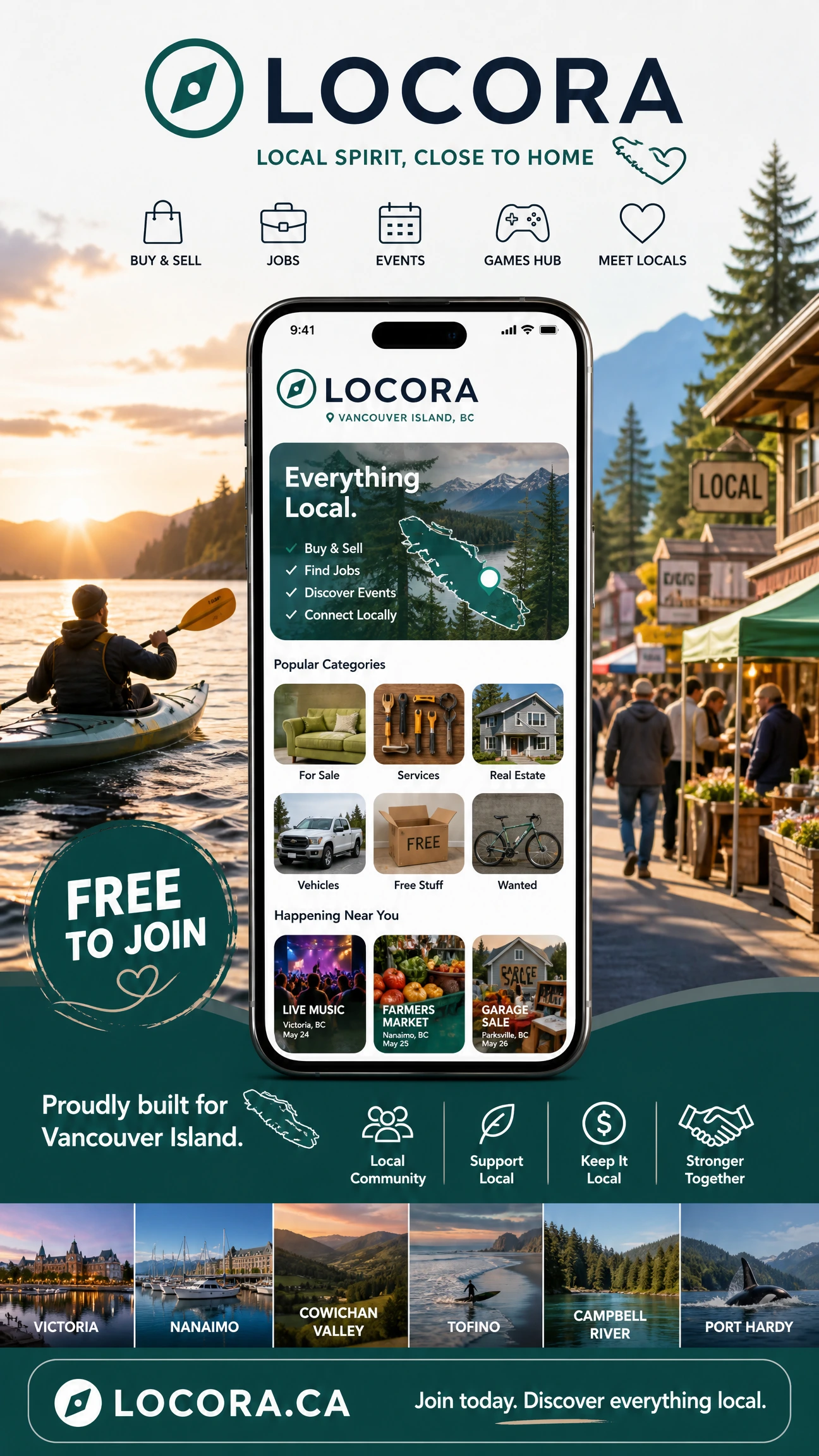 LOCORA on mobile — Vancouver Island's local marketplace